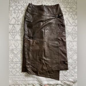 Beautiful Chocolate Brown Vintage Leather Wrap Panel Pencil Skirt